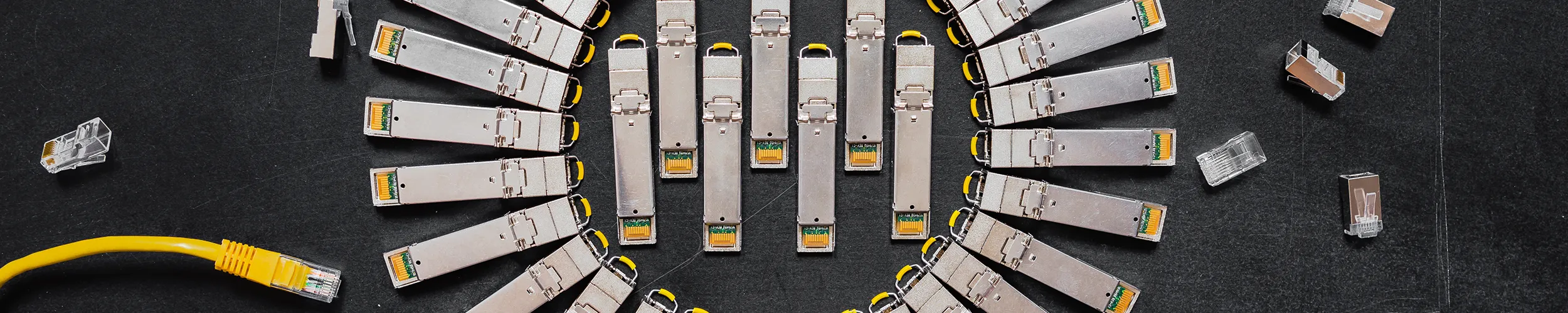 many fiber and copper sfps in a circle